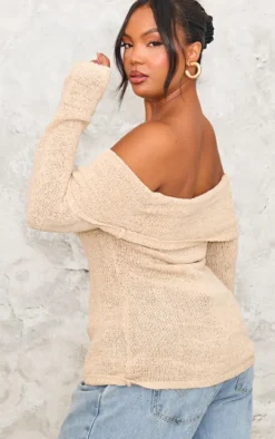 Plus Mocha Bobble Knit Bardot Top