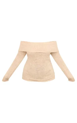 Plus Mocha Bobble Knit Bardot Top