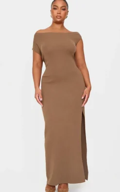 Plus Mocha Fine Knit Maxi Dress