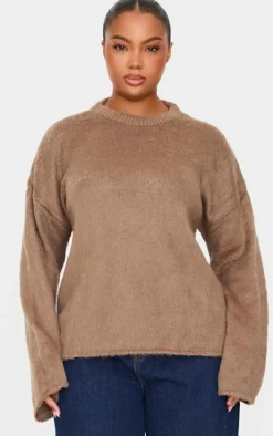 Plus Mocha Fluffy Knit Oversized Sweater