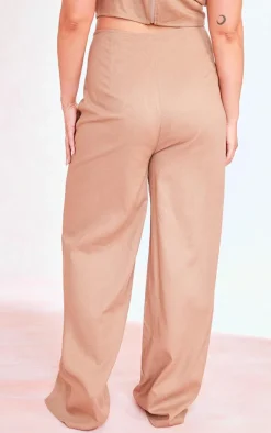 Plus Mocha Ruched Bum Wide Leg Pants
