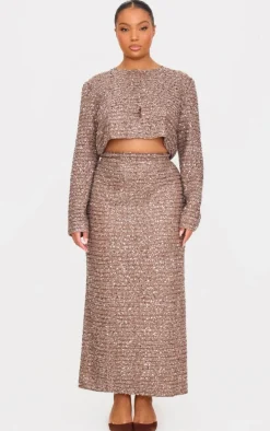 Plus Mocha Sequin Maxi Skirt