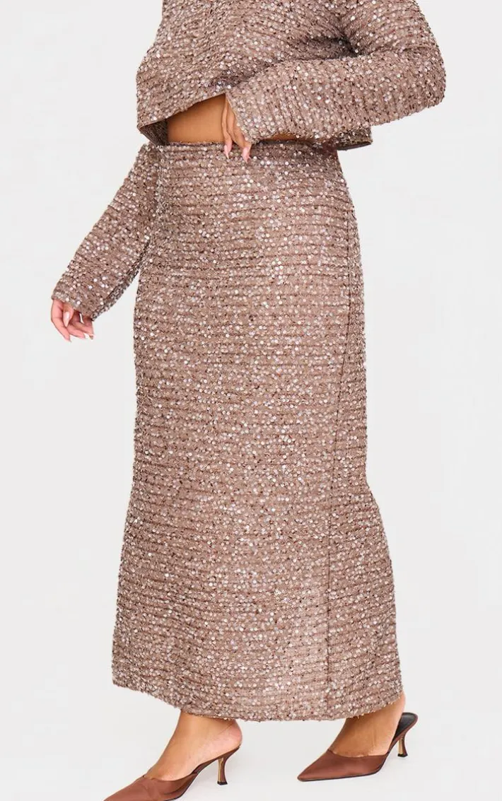 Plus Mocha Sequin Maxi Skirt