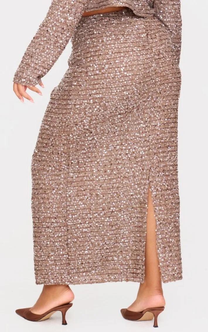 Plus Mocha Sequin Maxi Skirt