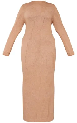 Plus Mocha Soft Knit Open Back Long Sleeve Maxi Dress