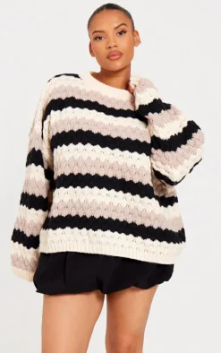 Plus Monochrome Bobble Knit Chunky Sweater
