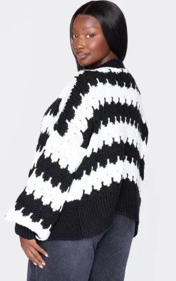 Plus Monochrome Striped Oversized Cardigan