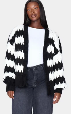 Plus Monochrome Striped Oversized Cardigan