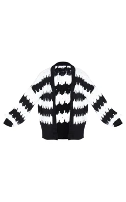 Plus Monochrome Striped Oversized Cardigan