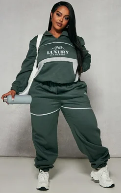 Plus Moss Green Luxury Ski Resort Graphic Sweatshirt