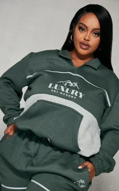 Plus Moss Green Luxury Ski Resort Graphic Sweatshirt