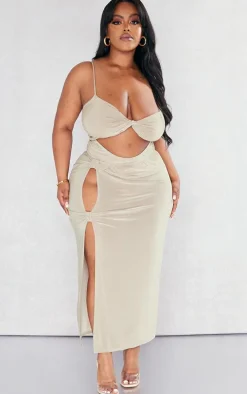 Plus Moss Sand Cut Out Side Midi Skirt