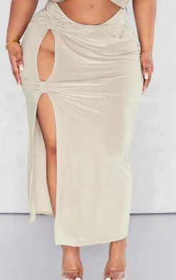 Plus Moss Sand Cut Out Side Midi Skirt