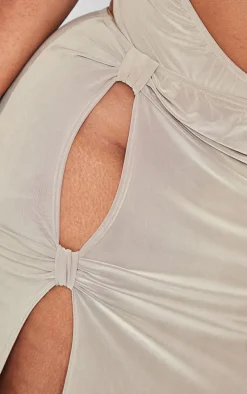 Plus Moss Sand Cut Out Side Midi Skirt