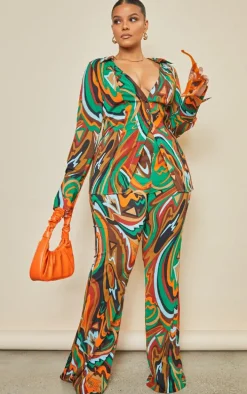 Plus Multi Abstract Print Chiffon Fitted Shirt