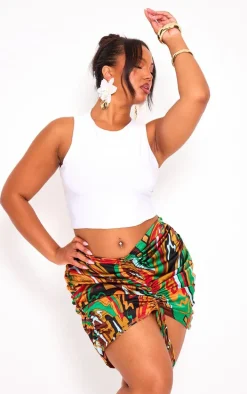 Plus Multi Abstract Print Ruched Front Skirt