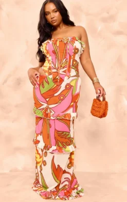 Plus Multi Abstract Printed Chiffon Bandeau Top