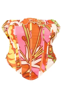 Plus Multi Abstract Printed Chiffon Bandeau Top