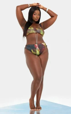 Plus Multi Abstract Print Chain Detail Bikini Top
