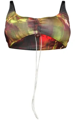 Plus Multi Abstract Print Chain Detail Bikini Top