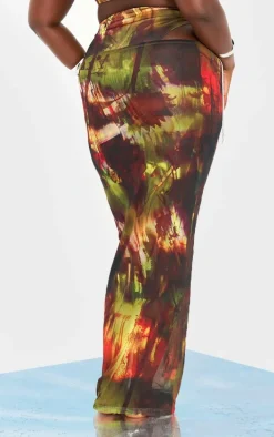 Plus Multi Abstract Print Mesh Lace Up Maxi Beach Skirt