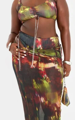 Plus Multi Abstract Print Mesh Lace Up Maxi Beach Skirt