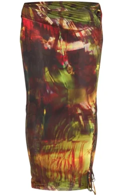 Plus Multi Abstract Print Mesh Lace Up Maxi Beach Skirt