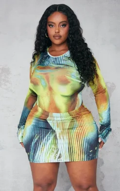 Plus Multi Body Print High Leg Bodysuit