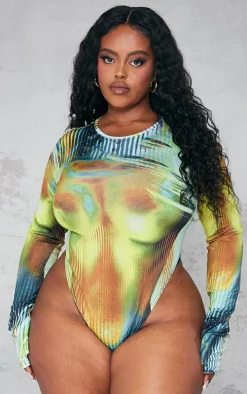 Plus Multi Body Print High Leg Bodysuit
