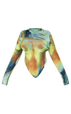 Plus Multi Body Print High Leg Bodysuit