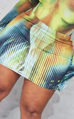 Plus Multi Body Print Low Rise Micro Mini Skirt