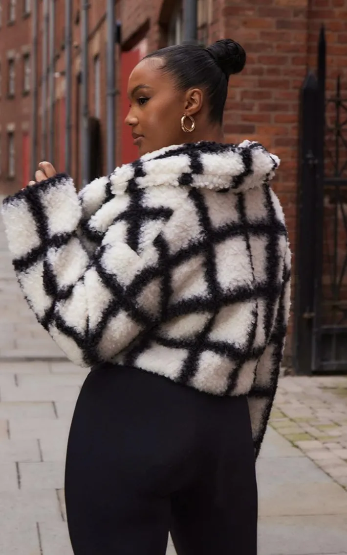 Plus Multi Check Borg Cropped Coat