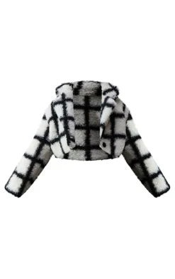 Plus Multi Check Borg Cropped Coat