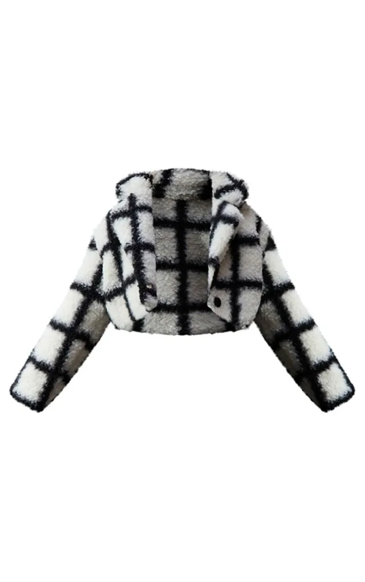 Plus Multi Check Borg Cropped Coat