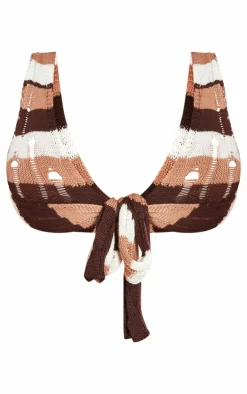 Plus Multi Knitted Cropped Tie Front Top