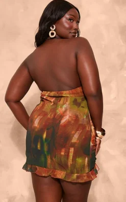 Plus Multi Lace Cup Ruched Front Mini Dress