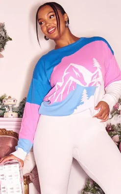 Plus Multi Landscape Oversized Christmas Sweater