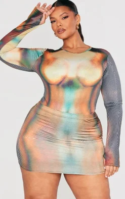 Plus Multi Ombre Body Print High Leg Bodysuit