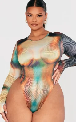 Plus Multi Ombre Body Print High Leg Bodysuit