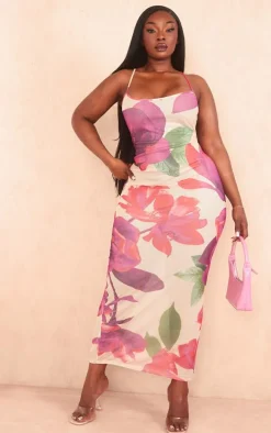 Plus Multi Print Mesh Maxi Dress