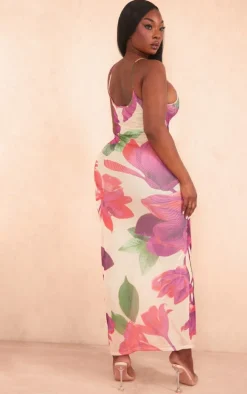 Plus Multi Print Mesh Maxi Dress