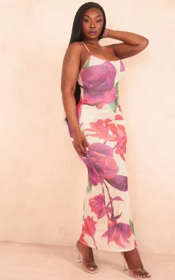 Plus Multi Print Mesh Maxi Dress