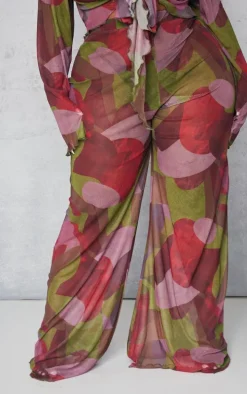 Plus Multi Print Mesh Wide Leg Pants