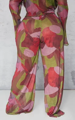 Plus Multi Print Mesh Wide Leg Pants