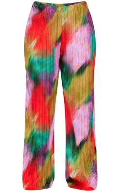 Plus Multi Print Plisse Wide Leg Pants