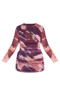 Plus Multi Print Ruched Detail Bodycon Dress