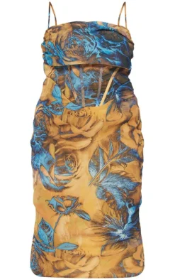 Plus Multi Printed Chiffon Drape Detail Midi Dress