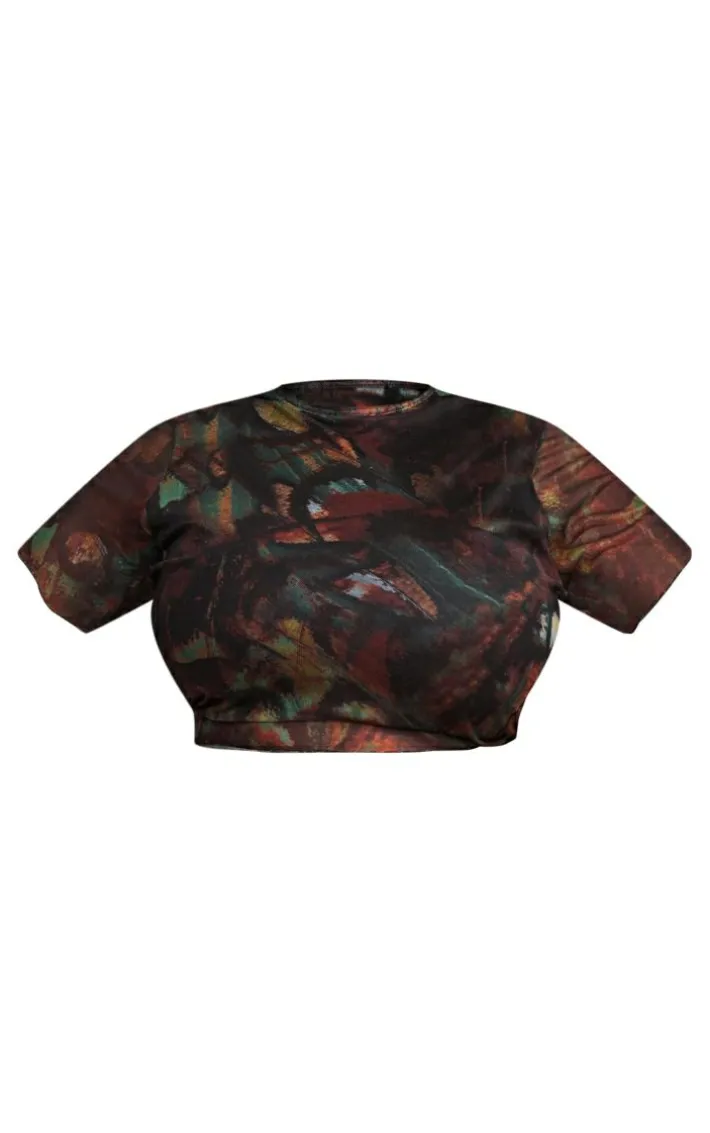 Plus Multi Printed Lettuce Hem Mesh Top