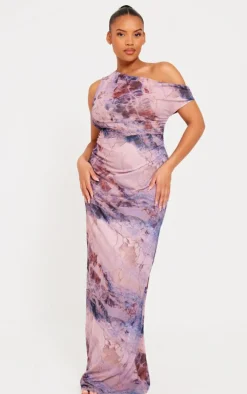 Plus Multi Printed Mesh Midi Dress