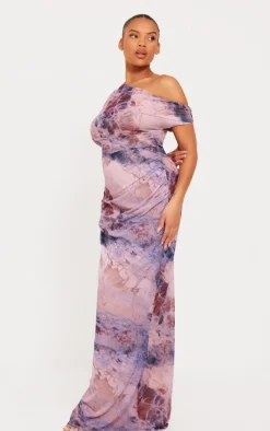 Plus Multi Printed Mesh Midi Dress